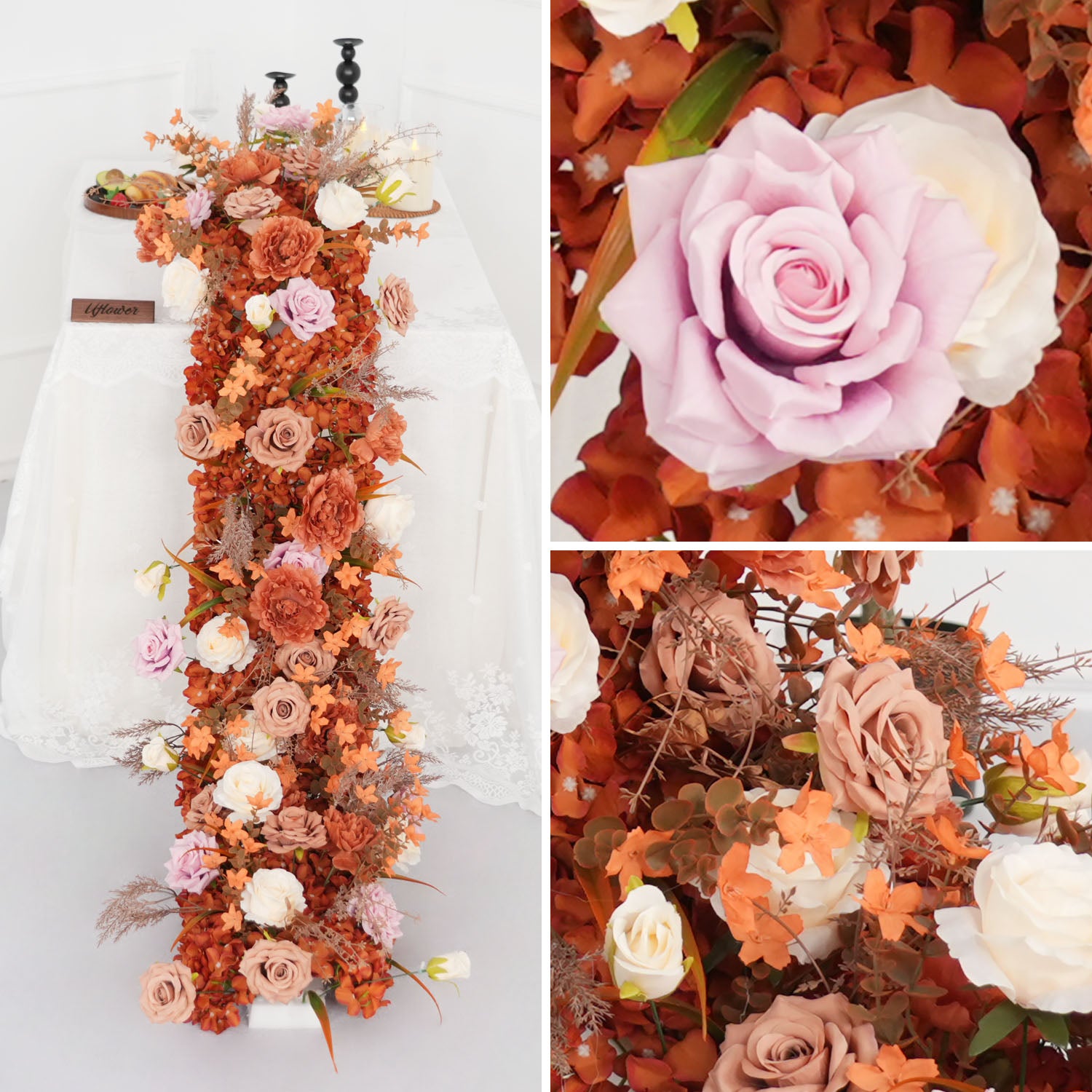 Uflower Artificial Autumn Brown Flower Row Sofa Table Runner Floor Flower Arrangement